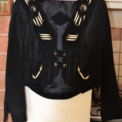 Veste indienne nubuck noir à franges
