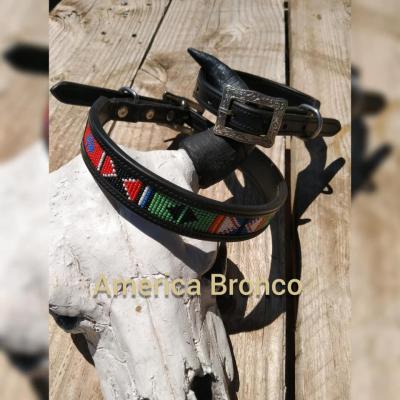Collier cuir noir et perles Taille L