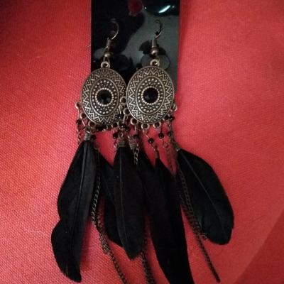 Boucles d'oreilles plume noire